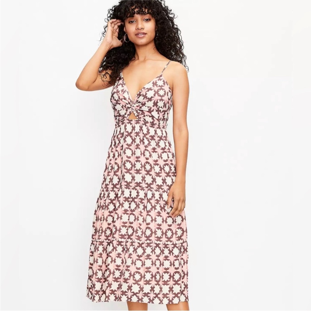 LOFT Sunwashed Floral Twist  Keyhole Midi Dress